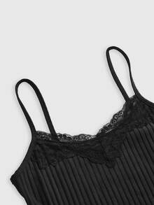 ROMWE Versatile Solid Color Contrast Lace Camisole - Black - View 3