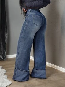 SHEIN Tall Women's Solid Color Casual Jeans, Tall Women - Dark Wash - View 3