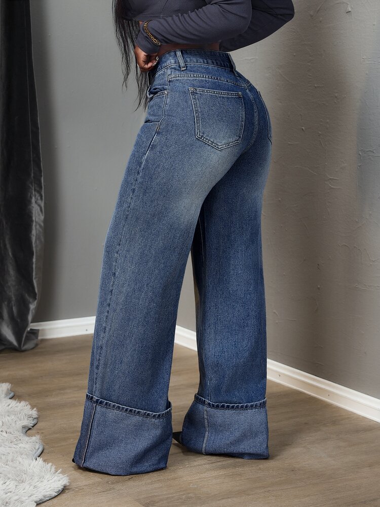 SHEIN Tall Jeans casuales de unicolor para mujeres altas - Azul lavado oscuro - Añade 3