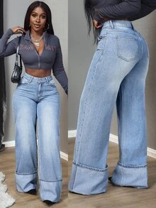 SHEIN Tall Women's Casual Washed Loose Fit Jeans, Tall Women - Light Wash - View 7