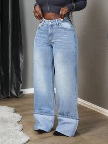 SHEIN Tall Women's Casual Washed Loose Fit Jeans, Tall Women - Light Wash - View 2