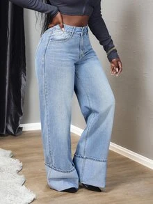 SHEIN Tall Women's Casual Washed Loose Fit Jeans, Tall Women - Light Wash - View 5