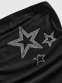 ROMWE Grunge Punk Top tube ajusté polyvalent pour femme avec motif étoile en strass et fronces - Noir - Voir 3