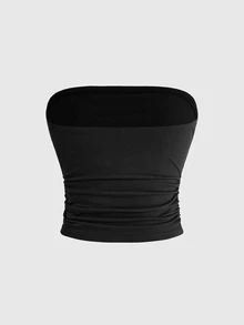 ROMWE Grunge Punk Top tube ajusté polyvalent pour femme avec motif étoile en strass et fronces - Noir - Voir 2
