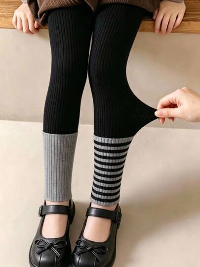 Autumn/Winter Young Girl Elastic Knitted Leggings, Stylish Wearable Base Layer