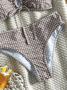 Costavie 2026 Spring/Summer Adjustable Strap Checkered Random Print High Waist Bikini Set, Vacation Swimwear For Women - Multicolor - View 4