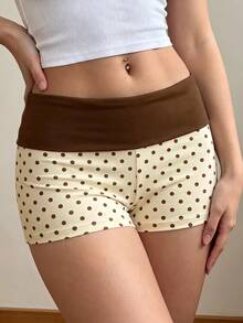 Sundraya Women's Casual Polka Dot Print Patchwork Shorts, Summer - Multicolor - View 2