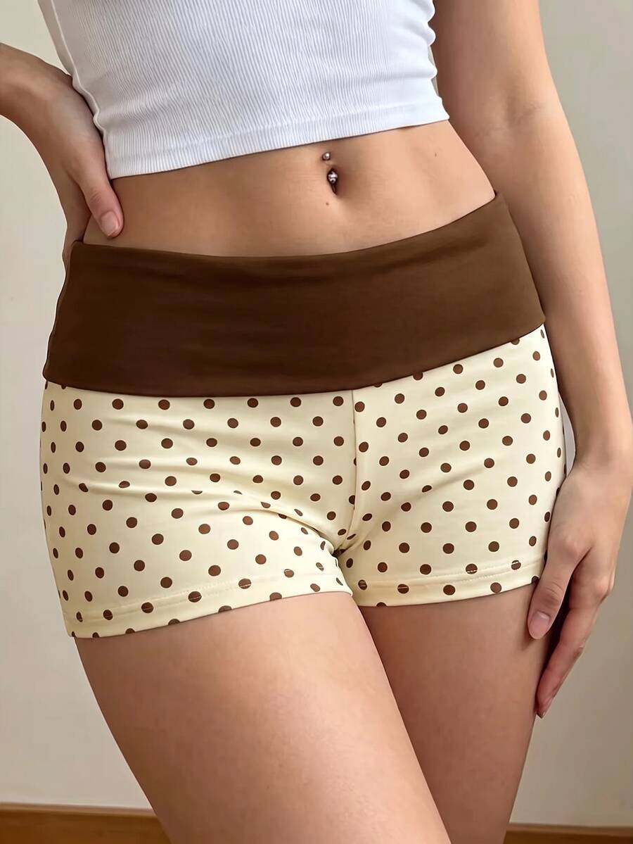 Sundraya Women's Casual Polka Dot Print Patchwork Shorts, Summer - Multicolor - View 1