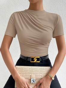BamGleam Solid Color Sleeveless Bodysuit, Fashion Bodysuit Suitable For Summer - Khaki - View 8