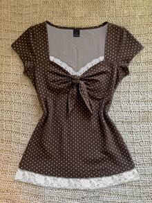 Sundraya Women's Lace Patchwork Polka Dot Casual Versatile Daily Wear Top - Multicolor - View 5