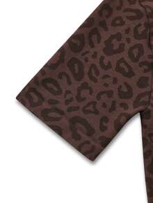 Rhythm Era Plus Size Women Seamless Leopard Print Zip-Up Short Sleeve Jacket - Coffee Brown - View 5