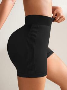 SHEIN Unity Seamless High Elasticity Plus Size Women's Sports Shorts Gym Pilates Black Summer - Black - View 4