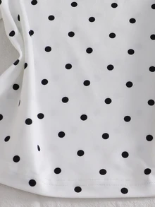 1pc Tween Girls T-Shirt, Round Neck Long Sleeve Slim Fit Polka Dot Pattern Top, Casual Everyday T-Shirt For Autumn - White - View 6
