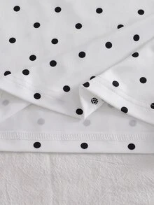 1pc Tween Girls T-Shirt, Round Neck Long Sleeve Slim Fit Polka Dot Pattern Top, Casual Everyday T-Shirt For Autumn - White - View 7
