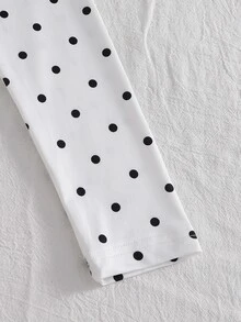 1pc Tween Girls T-Shirt, Round Neck Long Sleeve Slim Fit Polka Dot Pattern Top, Casual Everyday T-Shirt For Autumn - White - View 4