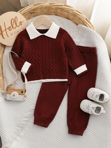 SHEIN Baby Boy Colorblock Long Sleeve Top And Pants Knit Set - Multicolor - View 3