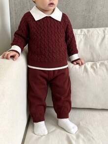 SHEIN Baby Boy Colorblock Long Sleeve Top And Pants Knit Set - Multicolor - View 1