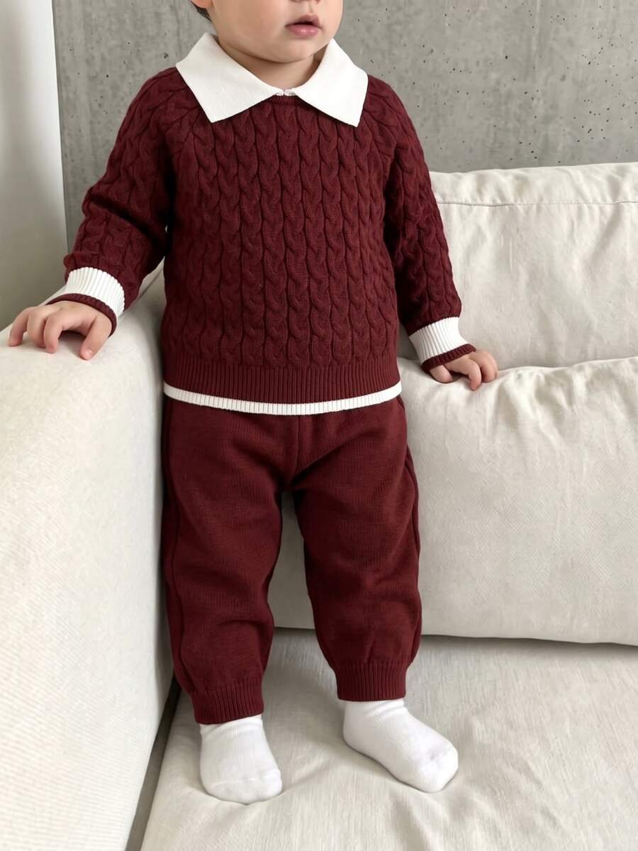 SHEIN Baby Boy Colorblock Long Sleeve Top And Pants Knit Set - Multicolor - View 1