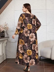 Lacomfia Plus Contrast Floral Print Pleated Detail Dress - Multicolor - View 2