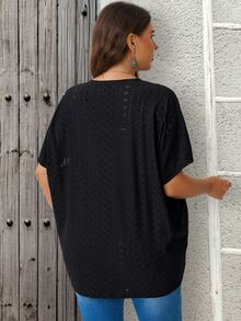 Rosumi Plus Size Women's Solid Color Short Sleeve Casual Textured Lightweight Coat, Country Concert Summer For Women Family Vacation Black - Black - View 3