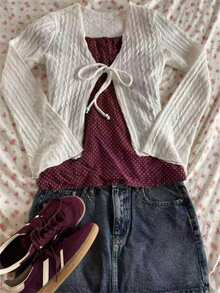 Sundraya American Vintage Lace-Up Bell Sleeve Knit Cardigan Jacket - White - View 5