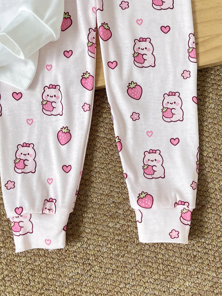 SHEIN Young Girls Young Girl Autumn/Winter Capybara Cute Fashion Versatile Party Long Sleeve Long Pants Set, Daily Home Wear, Slim Fit - Multicolor - View 4
