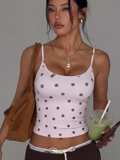 Dewbera Dewbera Women's Polka Dot Print Casual Fitness Sports Tank Top