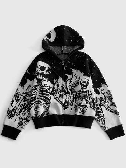 Cardigan con capucha de jacquard de calavera de moda para hombres otoño/invierno