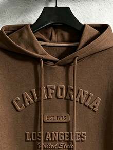 Manfinity LEGND Men's Letter Embossed Drawstring Hoodie And Sweatpants Set - Brown - View 2
