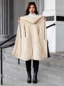 SHEIN Clasi 大尺碼冬季休閒保暖內裡連帽夾克 - 黑色 - 查看 6