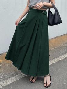 DAZY Women's Fashion Versatile High Waist A-Line Pleated Skirt - Dark Green - View 4