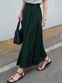 DAZY Women's Fashion Versatile High Waist A-Line Pleated Skirt - Dark Green - View 5
