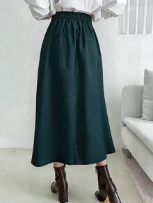DAZY Women's Fashion Versatile High Waist A-Line Pleated Skirt - Dark Green - View 6