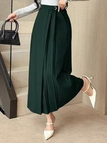 DAZY Women's Fashion Versatile High Waist A-Line Pleated Skirt - Dark Green - View 1