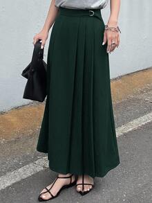 DAZY Women's Fashion Versatile High Waist A-Line Pleated Skirt - Dark Green - View 2
