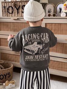 THE HAPPY LOOK 2PCS Kids Baby Boy Casual Daily Comfortable Crew Neck Pullover Long Sleeve Autumn Winter Sweatshirt & Striped Printed Sweatpants Knit Sweatshirt Set - Grey - View 10