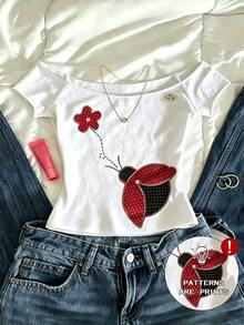Sundraya Women's Floral Pattern Casual Versatile Daily Wear T-Shirt - Multicolor - View 4