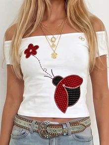 Sundraya Women's Floral Pattern Casual Versatile Daily Wear T-Shirt - Multicolor - View 3
