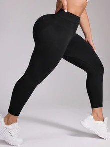 Rhythm Era Women's Plus Size Black Thermal Lined Leggings, Autumn/Winter Tummy Control Tights Booty Lifting Shapewear - Black - View 5