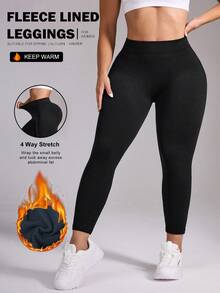 Rhythm Era Women's Plus Size Black Thermal Lined Leggings, Autumn/Winter Tummy Control Tights Booty Lifting Shapewear - Black - View 3