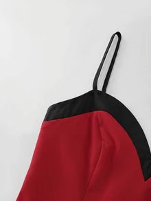 Franclia Summer Waist-Cinching A-Line Mini Dress, Retro French Contrast Color Slip Dress - Red - View 4