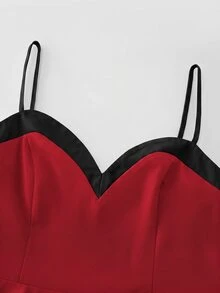 Franclia Summer Waist-Cinching A-Line Mini Dress, Retro French Contrast Color Slip Dress - Red - View 6