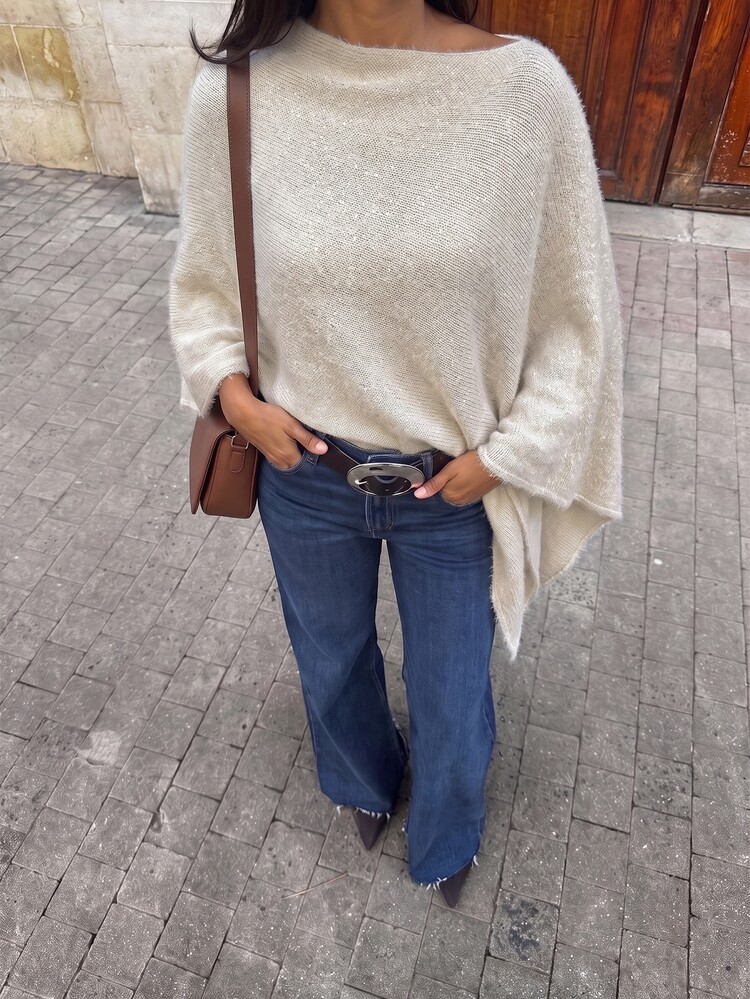 Selianne Solid Batwing Sleeve Knit Top Brunch Travel Beige Summer Casual Elegant - Apricot - View 7