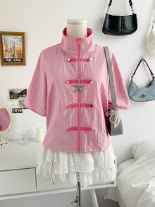 Soleia Chaqueta con cremallera y detalle de botones - Rosa - Ver 6