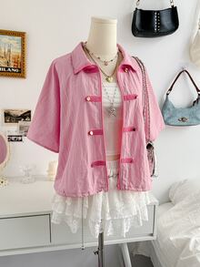 Soleia Chaqueta con cremallera y detalle de botones - Rosa - Ver 7
