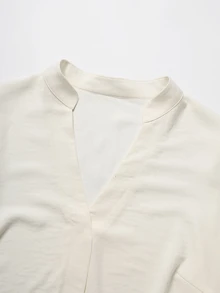 Velvienne Plus Size Casual Versatile Solid Color Long Sleeve Shirt Fall - Apricot - View 7