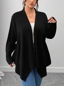 SHEIN LUNE Sweater Rajut Hitam Minimalis Serbaguna untuk Wanita, Cocok untuk Musim Semi dan Musim Gugur, Esensial untuk Komuter dan Bepergian, Pakaian Musim Gugur - Hitam - View 3