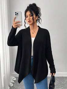 SHEIN LUNE Sweater Rajut Hitam Minimalis Serbaguna untuk Wanita, Cocok untuk Musim Semi dan Musim Gugur, Esensial untuk Komuter dan Bepergian, Pakaian Musim Gugur - Hitam - View 5