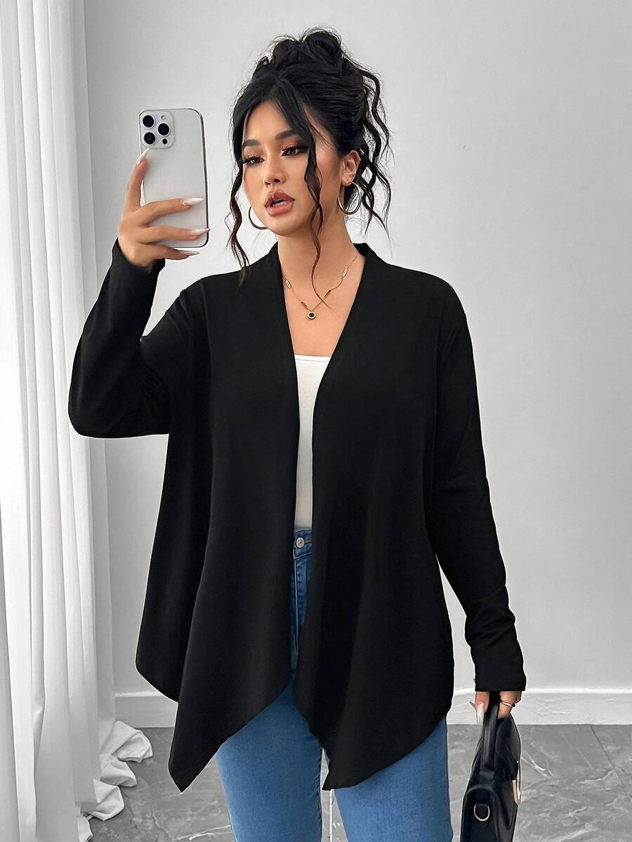 SHEIN LUNE Minimalist Versatile Black Knit Sweater, Suitable For Spring And Autumn, Essential For Commuting And Outings, Fall Clothes For Women Autumn Clothes - Black - View 1