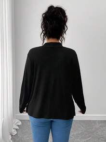 SHEIN LUNE Sweater Rajut Hitam Minimalis Serbaguna untuk Wanita, Cocok untuk Musim Semi dan Musim Gugur, Esensial untuk Komuter dan Bepergian, Pakaian Musim Gugur - Hitam - View 2